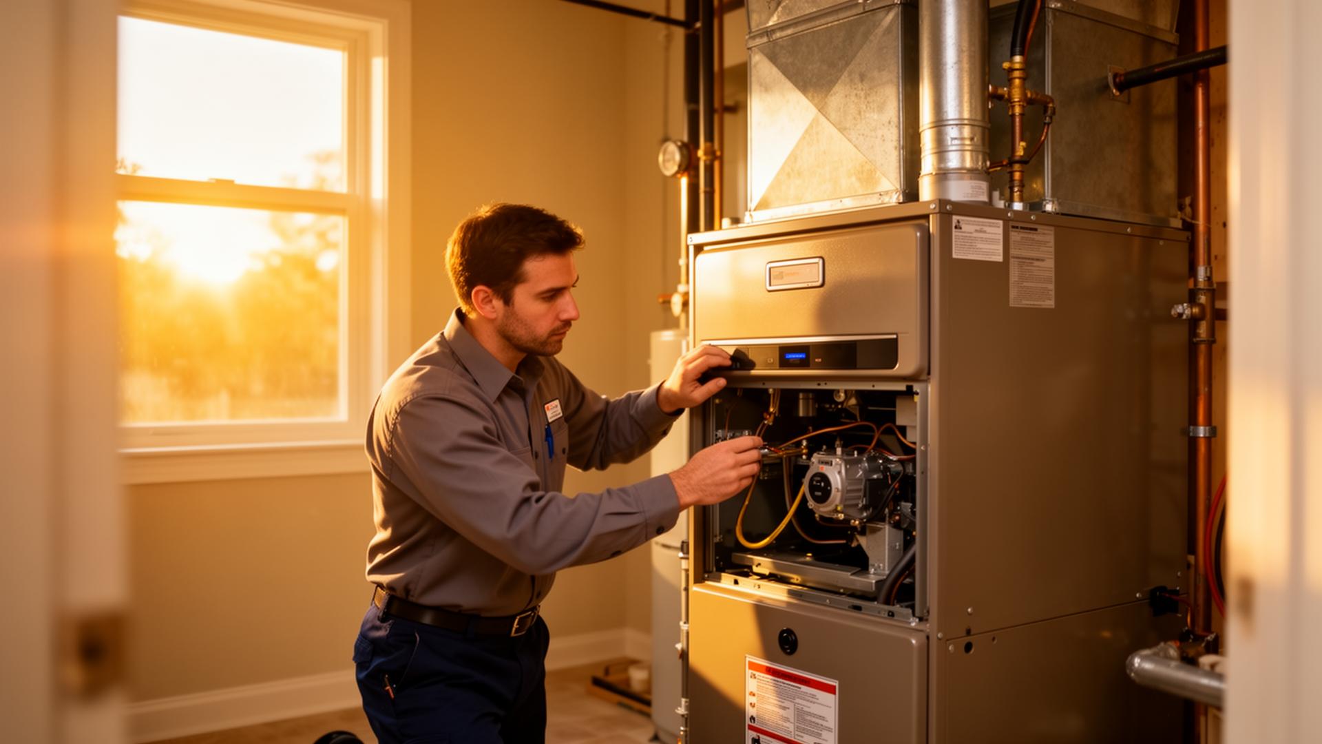 HVAC technician installing a furnace